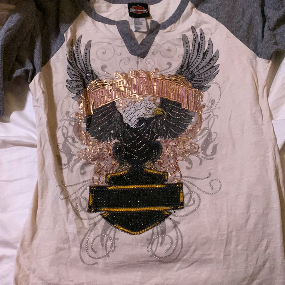 Harley Davidson gray and tan top